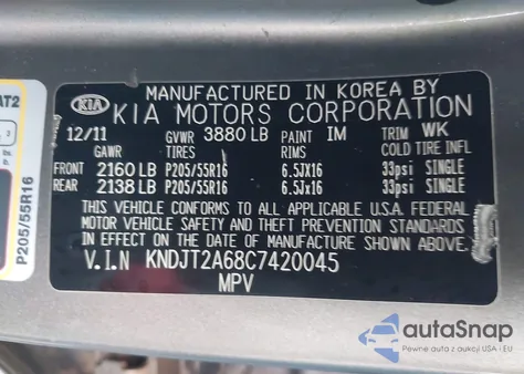 2012 Kia Soul + z USA, uszkodzony, nr VIN KNDJT2A68C7420045